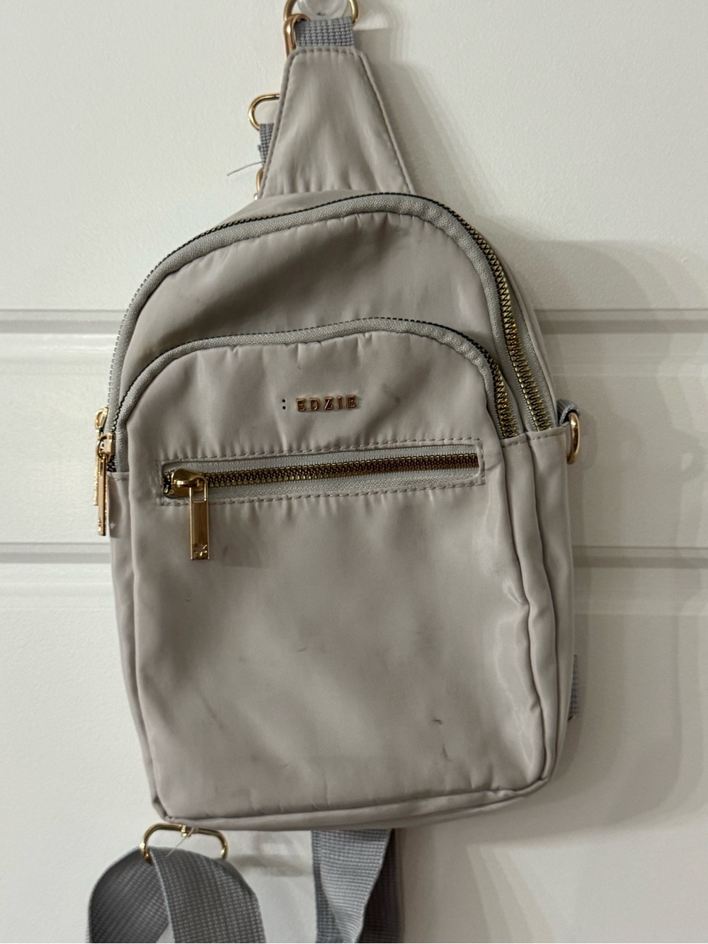 EDZIE Light Gray Women's Crossbody Sling Bag with Gold Hardware